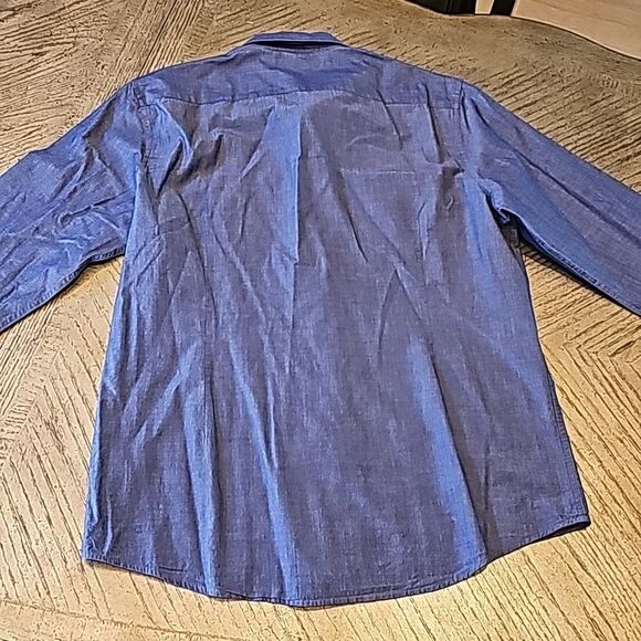 Mens denim blue button down shirt size L Kenneth Cole - Picture 6 of 9